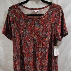 NWT Carly Dress Size S Maroon with Multicolor Feathers Design